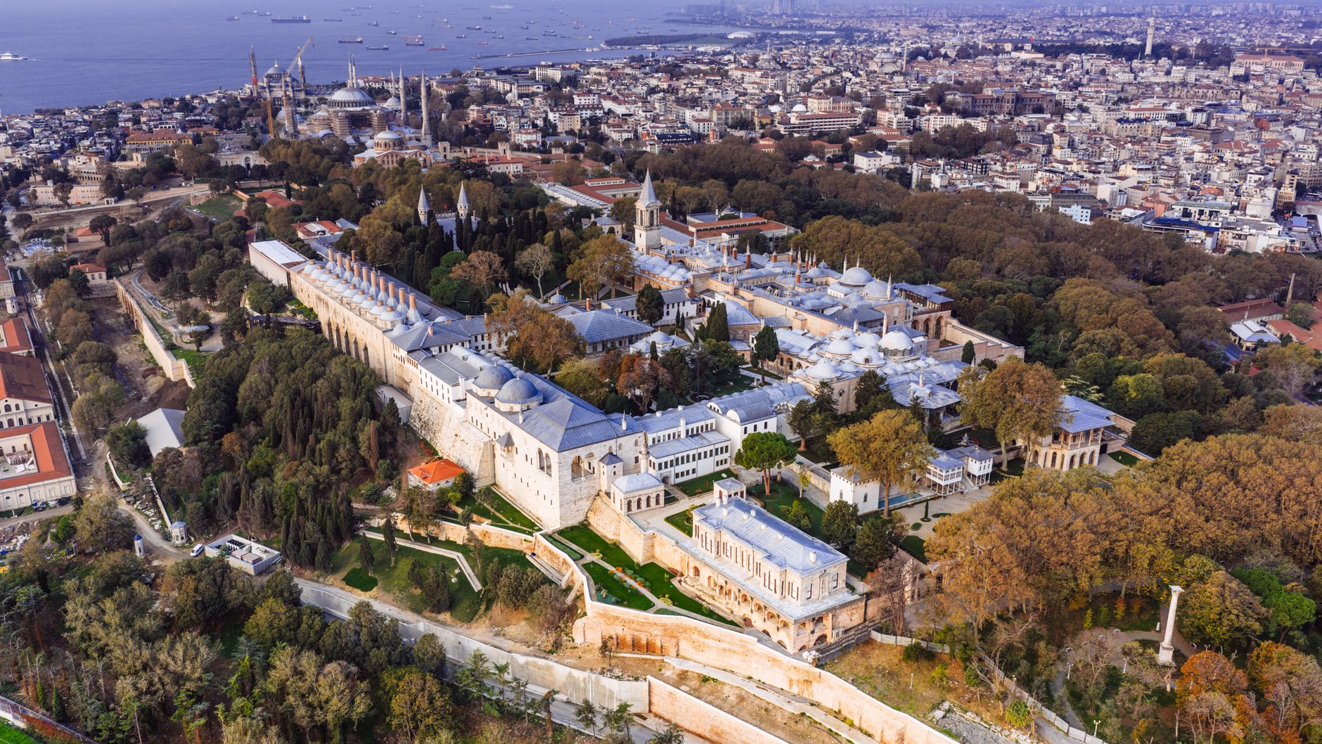 Vue aérienne du palais de Topkapı et du Bosphore, Istanbul