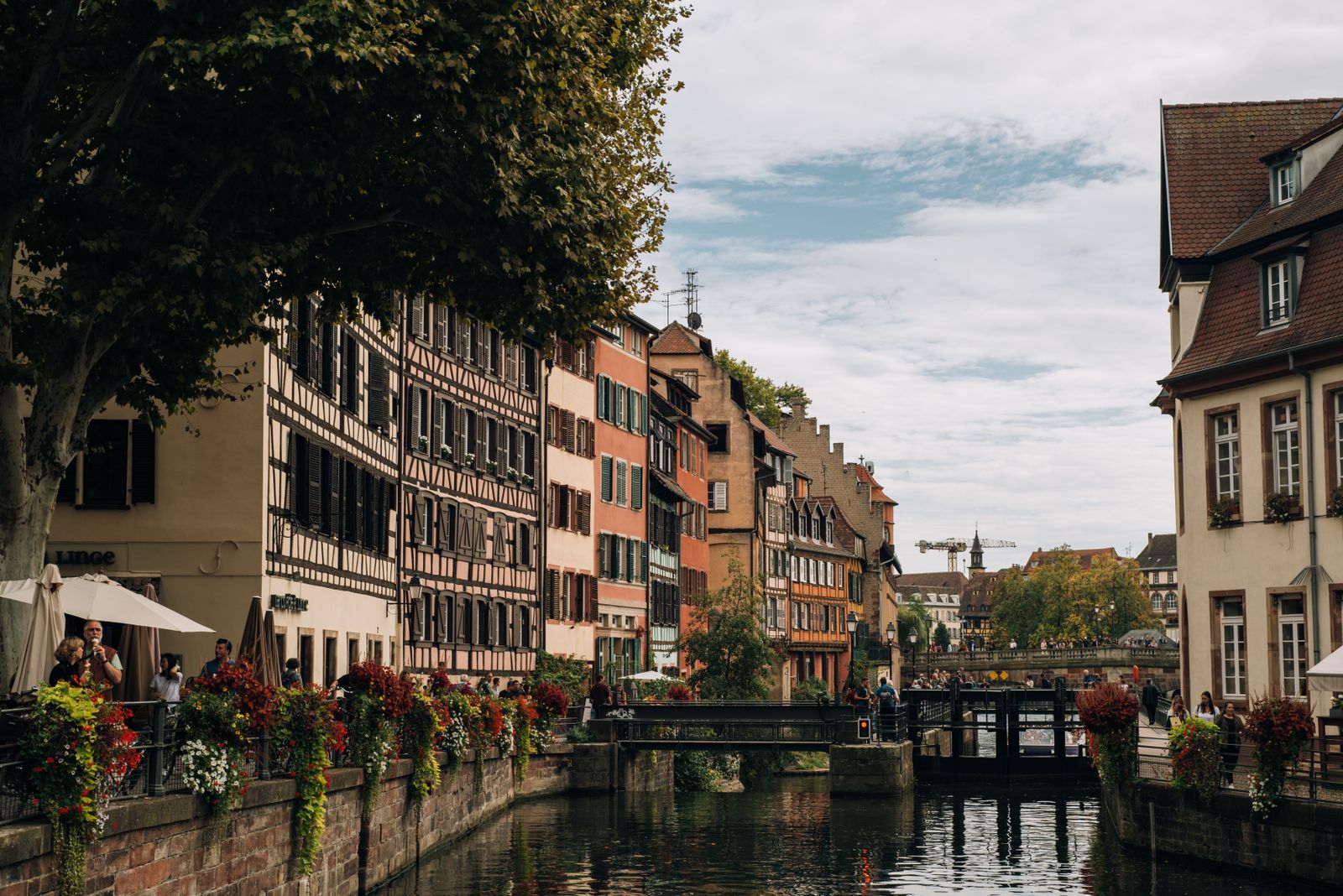 Maisons à colombages le long d'un canal de la Petite France à Strasbourg